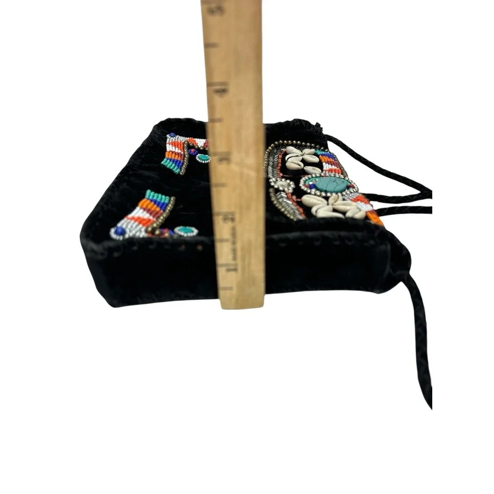 Vintage Bohemian Hobo‎ Embroidered Embellished Crossbody Black Suede Purse Bag